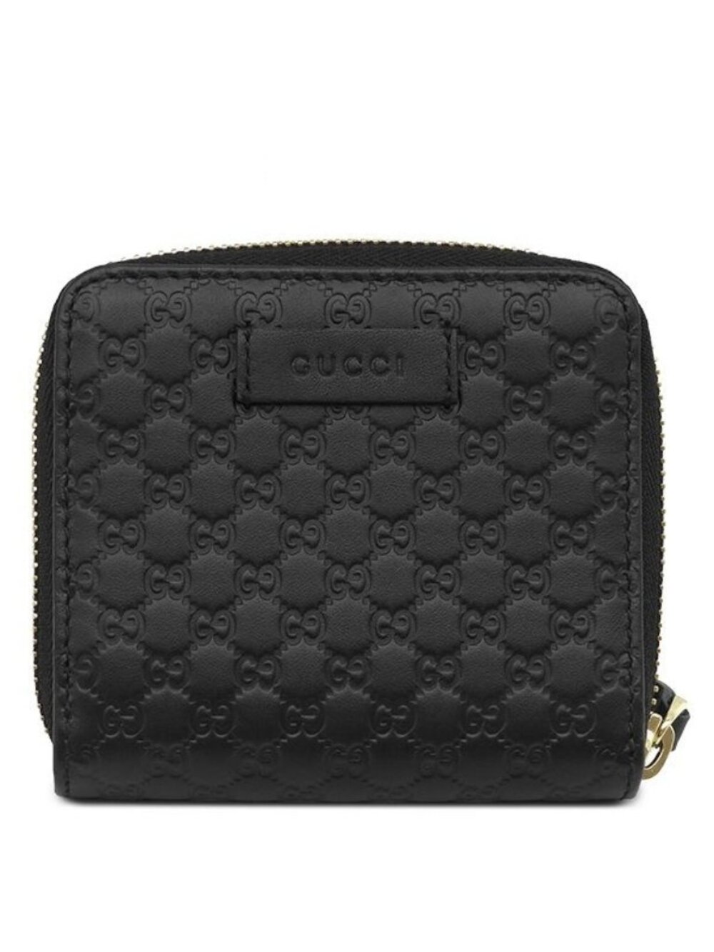 Gucci Bifold Wallet Compact Zip Leather Black Gold